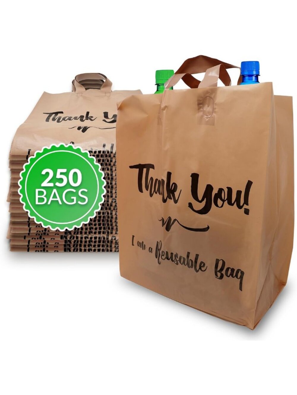 Eco-Friendly Reusable Grocery Bags, 250 Pack, Durable 2 Mil Plastic Shopping